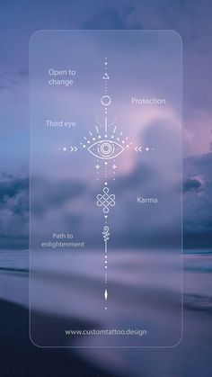 an all seeing eye on the beach with clouds in the background and text that reads, open to protection third eye karna