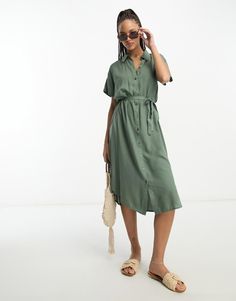 Dresses by Vero Moda All other dresses can go home Spread collar Button placket Tie waist Regular fit Shirt Midi Dress, Ladies Day Dresses, Derek Lam 10 Crosby, Pre Fall Collection, Derek Lam, Dress With Tie, Midi Shirt Dress, Long Sleeve Midi, Shirtdress