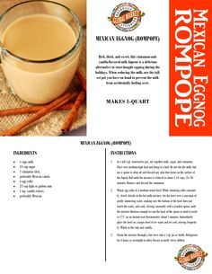 the recipe for mexican eggnog is shown in this brochure, which includes carrots and cinnamon sticks