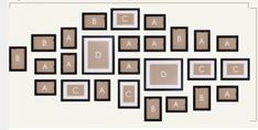 a group of brown and white squares with the letters abc, b, c, person written in them