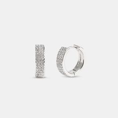 A dazzling pick for day or night these huggie hoop earrings sparkle with pavé crystals. They’re finished with an easy click closure. | Coach Pavé Huggie Earrings - Women's - Silver Crystal Huggie Hoop Earrings, Sparkling Small Hoop Huggie Earrings For Anniversary, Everyday Silver Coach Jewelry, Huggie Earrings Silver, Sparkle Earrings, Huggie Earrings, Huggie Hoop Earrings, Huggies Earrings, Women Accessories Jewelry