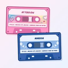 two cassette tapes with the words afterglow and mardon printed on them, sitting next to each other