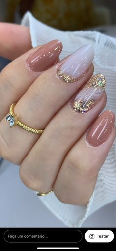 Gold And Silver Nails Acrylic, Gold Almond Nails Designs, Nude Nails With Gold Design, Softgel Nails, Holloween Nails, Hello Nails, Fantasy Nails, Elegant Nail Designs, Nails Now