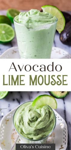 avocado lime mousse in a glass on a plate