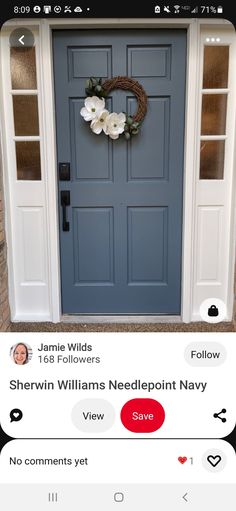 the front door is decorated with flowers and wreaths for someone to put on it