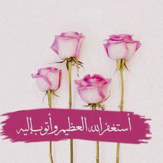 four pink roses with the words in arabic