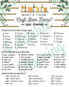 what's your craft beer name? baby shower game printable for kids and adults