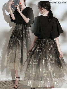 10% off now|Free shipping world-wide. Chic Black Vneck Ombre Tulle Party Dress With Bling at GemGrace. Click to learn our pro custom-made service for wedding dress, formal dress. View #BridalPartyDresses for more ideas. Elegant Ombre Cocktail Dress, Elegant Ombre Party Dress, Tea Length Homecoming Dresses, Tulle Party Dress, Midi Party Dress, Cheap Homecoming Dresses, Dress With Sequins, Homecoming Dresses Long, Semi Formal Dresses