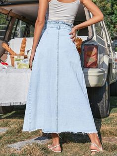 Introducing our Light Blue Ruffled Waist Denim Maxi Skirt, the perfect blend of style and comfort. Made with a ruffled waist design, this skirt adds a unique touch to any outfit. But that's not all, the light blue denim material provides a chic and effortless look, making it a versatile addition to your wardrobe. Upgrade your fashion game with this must-have piece. 85% Cotton, 15% Polyester Care instructions Machine Wash, Do Not, Hand Wash Only Brand Size Dress Bust Waist Hip XS 0-2 31-32.5'' 23-24'' 31-34" S 4--6 33-35'' 25-26'' 35-37" M 8--10 35-36'' 27-28'' 38-39" L 12--14 38-40'' 29-31'' 40-42" XL 14-16 40-42'' 33.5-36'' 44-46" 2XL 18-20 42-44'' 37-40'' 47-50" 3XL 22-24 44-46'' 41-46'' 51-55" 4XL 26-28 46-48'' 47-50'' 56-60" Winter Knit Hats, Denim Maxi, Denim Maxi Skirt, L And Light, Light Blue Denim, Winter Knits, Slim Waist, The Light, Fashion Games