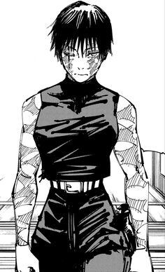 an anime character in black and white with his hand on his hip, looking at the camera