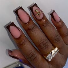 Brown Acrylic Nails, Brown Nail, French Tip Acrylic Nails, Work Nails, French Acrylic Nails, Fall Acrylic Nails