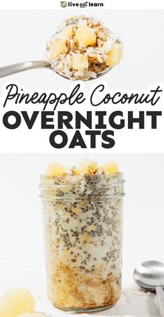 pineapple coconut overnight oats in a mason jar