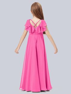 Chiffon Junior Bridesmaid Dress with Cap Sleeves Candy Pink Bridesmaid Dresses, Bridesmaid Dresses Dusty Sage, Dress Georgette, Sleeves Details, Dress With Cap Sleeves, Full Maxi Skirt, Junior Bridesmaid Dress, Dress Order, Junior Bridesmaid Dresses