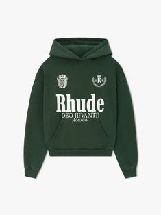 Luxury Branded Sweatshirt For Streetwear, Rhude T Shirt, Luxury Streetwear Hoodie With Logo Detail, Rhude Sweatpants, Hoodie Rhude, Hoodie Design Ideas, Heavyweight Hoodie, H U