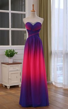 Purple Ombre Evening Dress, Deep Purple Bridesmaid Dresses, Pink And Purple Dress, Party Dress Pink, Sweetheart Evening Dress, Purple Evening Dress, Evening Fashion, Ombre Prom Dresses, Long Party Dress