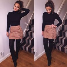 27 Outfits to Wear with Black Pantyhose https://outfitideashq.com/27-outfits-wear-black-pantyhose/ Fall Night Outfit, Skirt Diy, Peplum Tops, Rock Outfit, Winter Leggings, Winter Outfits For Work, Heidi Klum, Outfits Casual, Looks Style