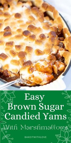 an easy brown sugar candied yams pie with marshmallows on top