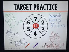 a white board with numbers and times on it that says target practice written in red