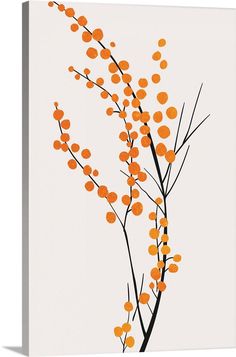 a branch with orange berries on it against a white background in an art print style