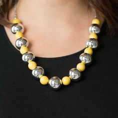 Polished Yellow Beads And Dramatic Silver Beads Drape Below The Collar For A Perfect Pop Of Color. Features An Adjustable Clasp Closure. Red Heart Necklace, Pearl Charm Necklace, Kate Spade Necklace, Goth Necklace, Flower Statement Necklace, Beautiful Gold Necklaces, Beach Necklaces, Toggle Necklace, Silver Bead Necklace