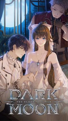 the cover for dark moon, with two people standing next to each other and looking at their cell phones