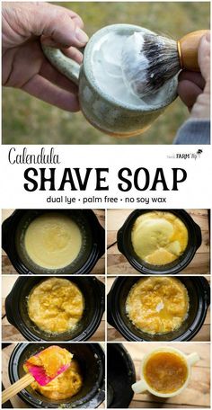 collage of pictures showing how to make shaving soap in the slow cooker