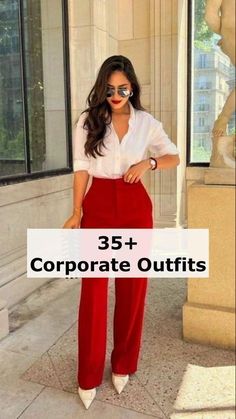 Colorful Pants Work Outfit, Orange Slacks Outfit Womens Fashion, Red Corporate Outfit, Magenta Pants Outfit Work, Red Slacks Outfit Women, Red Pants Work Outfit, Miami Business Casual Women, Red Blouse Outfit Classy, Red Slacks Outfit