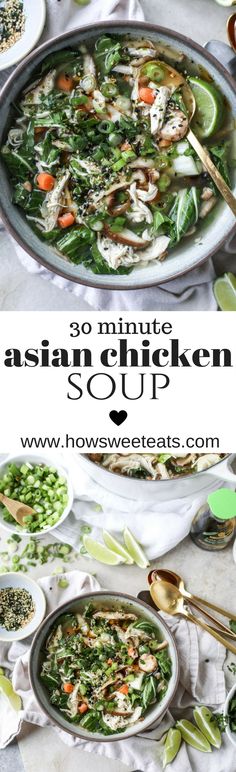 30 minute Asian Chicken Soup - noodle free! I howsweeteats.com @howsweeteats Asian Chicken Soup, Soup Swap, Soup Chicken, Detox Soup, Asian Chicken, Big Bowl, Chicken Chili, 20 Pounds, How Sweet Eats