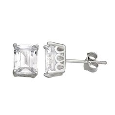 Adorned with eye-catching, emerald-cut center stones, these sterling silver Contessa Di Capri stud earrings are a beautiful accent to your wardrobe. Adorned with eye-catching, emerald-cut center stones, these sterling silver Contessa Di Capri stud earrings are a beautiful accent to your wardrobe. Backings: post Nickel free Metal: sterling silver Plating: rhodium Finish: polished Packaging: boxedSTONE DETAILS Stone type: cubic zirconia Shape: octagon Setting: prong Gemstones may have been treated Silver Diamond Earrings With Emerald Cut, Silver Emerald Cut Diamond Earrings, Silver Rectangular Cubic Zirconia Earrings, Emerald Cut White Gold Sterling Silver Earrings, Octagon Cubic Zirconia Earrings For Gifts, Emerald Cut White Sterling Silver Earrings, Formal Silver Diamond Earrings, Emerald Cut, Silver Emerald Cut Diamond Earrings For Formal Occasions, Formal Silver Emerald Cut Diamond Earrings