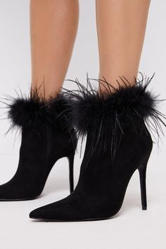 Style: Heeled BootsFabric: Faux Suede Feather Boots, Feather Trim, Faux Suede, Knee High, Stylish Outfits, Shop Now, Trim, Heels, Boots