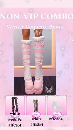 the boots are pink and white with bows on each side, and there is an image of