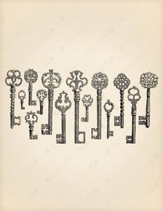 an image of old keys that are in different shapes and sizes