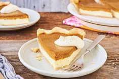 a slice of pumpkin pie on a white plate