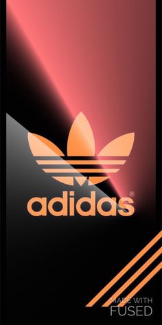 the adidas logo is shown on a black and pink background with orange stripes around it