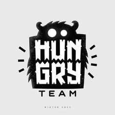 the word hunt gry team written in black and white with an image of a monster