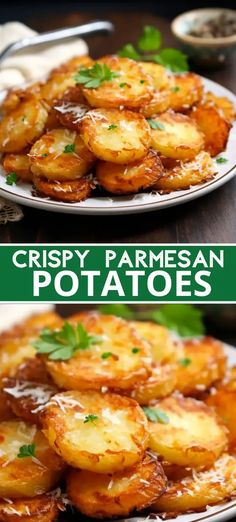 crispy parmesan potatoes on a white plate