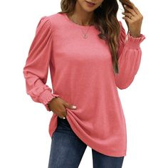 Fantaslook Womens Tunic Tops Crew Neck Long Sleeve Shirts Dressy Blouses This puff sleeve tops for women is a versatile and stylish addition to your wardrobe! Elevate your everyday fashion with womens long sleeve shirts that effortlessly blend comfort and sophistication. The high-quality fabric feels luxuriously soft against your skin, womens tops features crewneck, puff sleeve, pullover, tunic tops, casul style. Dressy blouses for women feature small folds on the shoulders, adding an alluring t Dressy Blouses For Women, Womens Tunic Tops, Puff Sleeve Tops, Dressy Blouses, Tunic Tops Casual, Dressy Blouse, Tops Casual, Women Tunic Tops, Womens Long Sleeve Shirts