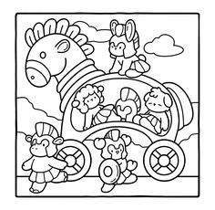 a coloring page for children to color with the animals and their friends on a boat