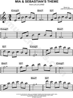 the music sheet for mia and sebastian's theme, with notes in english language