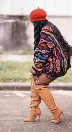 The 2000s✨ Fishnet Shorts, Coogi Sweater, Plus Size Baddie Outfits, Long Journey, Woman Style, The 2000s, Black Women Fashion, Baddie Outfits Casual