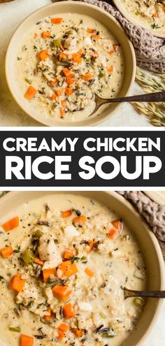 creamy chicken rice soup with carrots and parsley