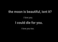 the moon is beautiful, isn't it? i love you i could die for you i love you too