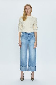 Ryder High Rise Cuffed - Essex Relaxed Fit Washed Blue Cropped Flare Jeans, Medium Wash Cropped Jeans With Frayed Hem, Relaxed Fit Jeans With Frayed Hem In Rigid Denim, Straight Fit Wide Leg Cropped Jeans In Rigid Denim, Wide Leg Straight Fit Cropped Jeans In Rigid Denim, Light Wash Cropped Jeans For Fall, Light Wash Wide Leg Cropped Jeans For Fall, Straight Fit Wide Leg Cropped Denim Jeans, Fall Light Wash Wide Leg Cropped Jeans