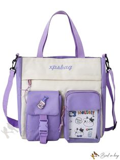 Bird in Bag - Casual Nylon Student School Shoulder Bag with Pockets Large Capacity Purple Nylon Bag, School Nylon Canvas Bag With Adjustable Strap, Nylon Canvas Bag With Adjustable Strap For School, School Shoulder Bag With Zipper Pocket In Purple, School Canvas Bag With Adjustable Strap, Purple Shoulder Bag For School With Zipper Pocket, Purple Shoulder Bag With Zipper Pocket For School, School Nylon Tote Shoulder Bag, School Tote Shoulder Bag In Nylon