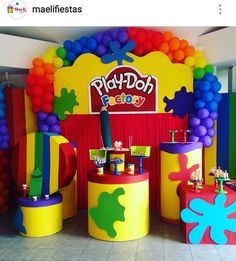 a play doh birthday party with balloons and decorations