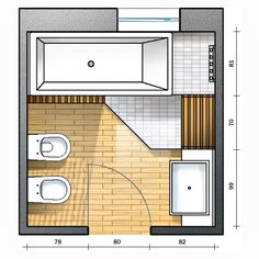 the floor plan for a small bathroom with toilet, sink and bidet in it