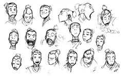 some sketches of different facial expressions for the character's head and shoulders, with one being