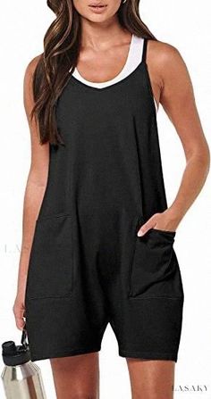 Lasaky - Sleeveless Casual Jumpsuit with Loose Fit, Thin Shoulder Straps, Shorts, and Pockets Casual Summer Rompers, Loose Romper, Athletic Dresses, Short Sundress, Casual Rompers, One Piece Outfit, Mini Dress Casual, Sleeveless Rompers, Casual Jumpsuit