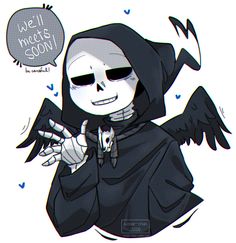 a drawing of a skeleton wearing a hooded outfit and holding a bird in his hand