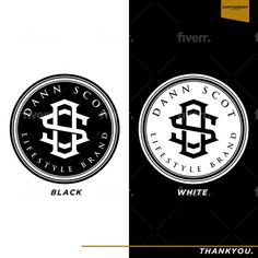 two black and white logos with the words damn scott, daffile brand on them